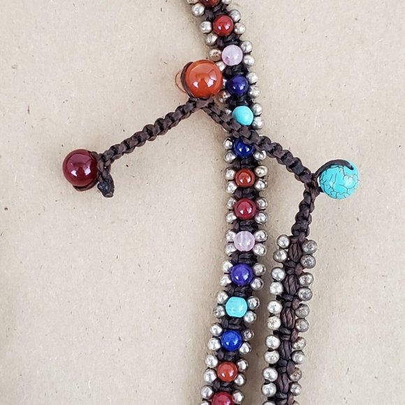 Elly Preston Multi Color Gemstone Mother of Pearl Woven Bead Wraparound Watch - Picture 5 of 6